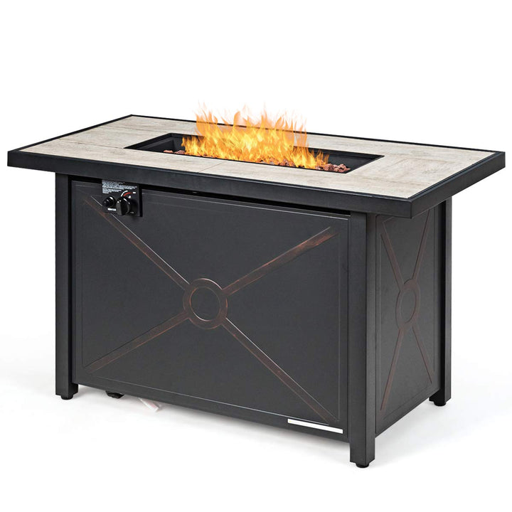 Giantex Gas Fire Pit Table w/ Ceramic Tabletop, 42 Inch 60,000 BTU Rectangular Propane Fire Pit Table