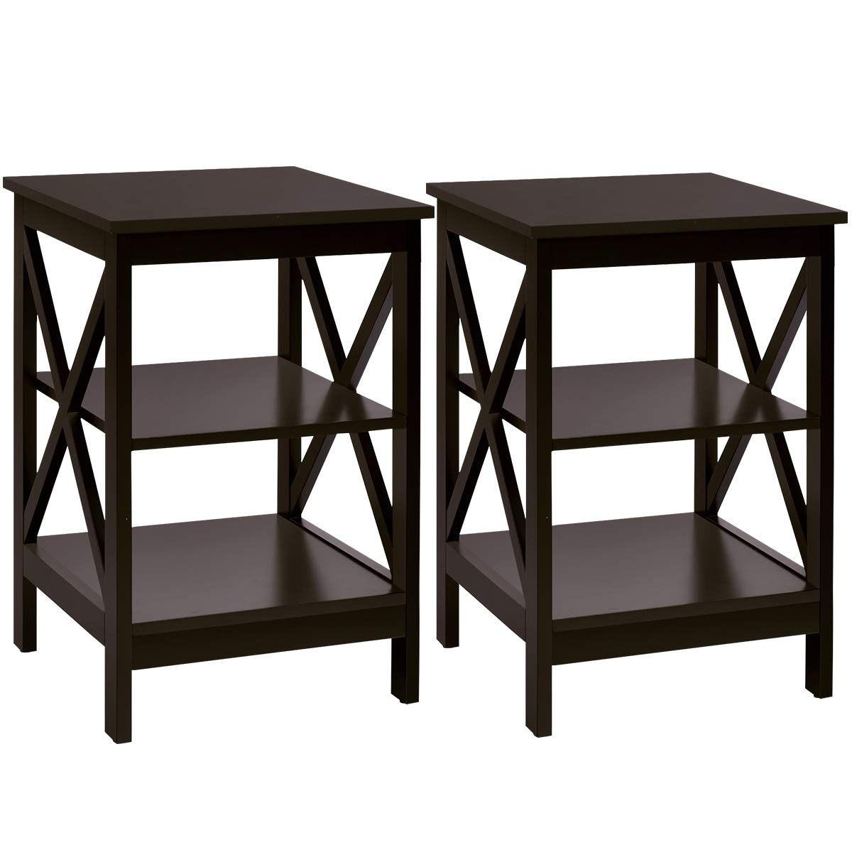 Nightstand 3-Tier X-Design W/Storage Shelves and Stable Structure Storage Organizer Display Sofa Side Table