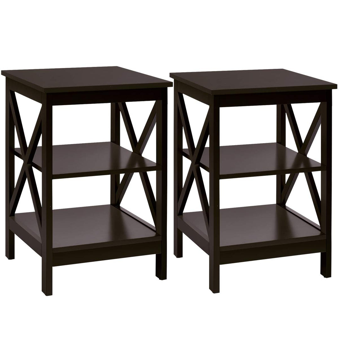 Nightstand 3-Tier X-Design W/Storage Shelves and Stable Structure Storage Organizer Display Sofa Side Table