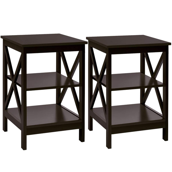 Nightstand 3-Tier X-Design W/Storage Shelves and Stable Structure Storage Organizer Display Sofa Side Table