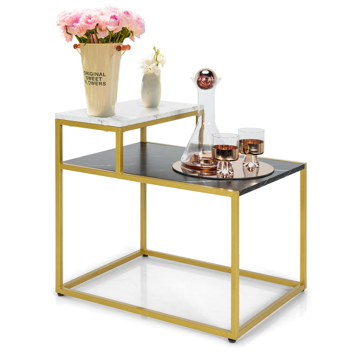 Giantex End Table, Nightstand w/Storage Shelf, 2-Tier Side Table w/Metal Frame
