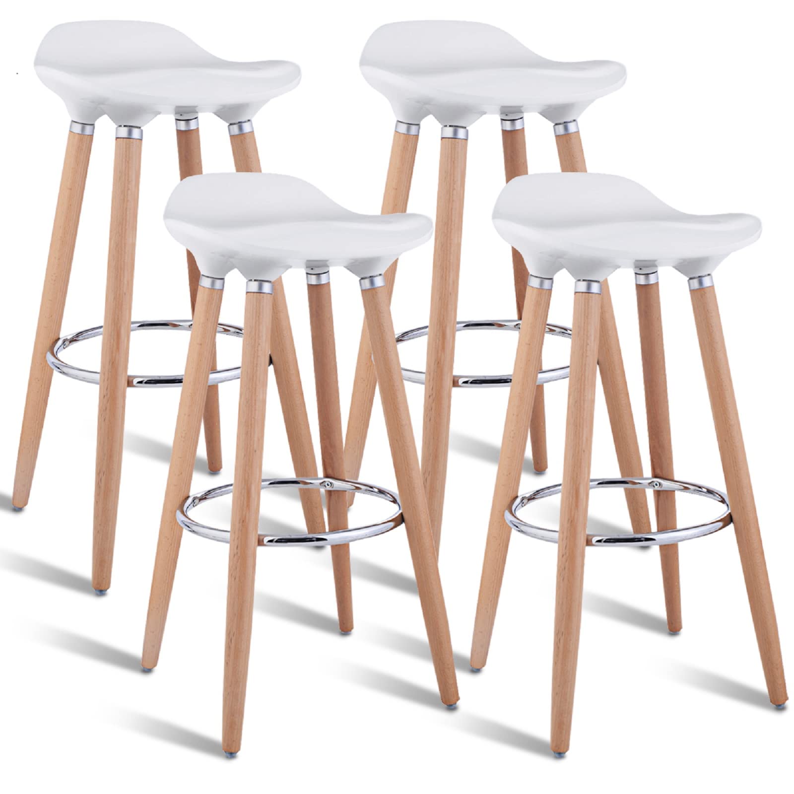 Modern Comfortable Barstools, Counter Height Bistro Pub Backless Armless Barstools Bar Height with Wooden Legs