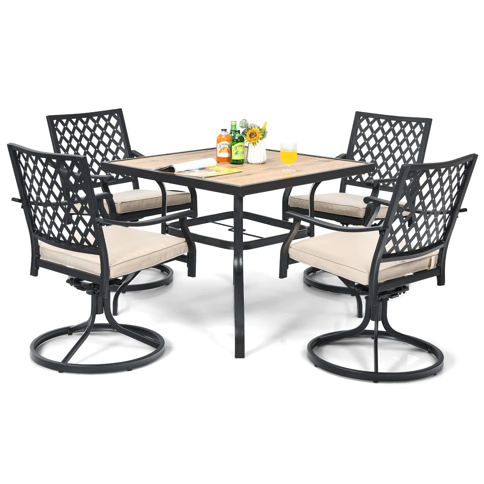 5 Piece Patio Dining Set, Outdoor Square Bistro Table for 4