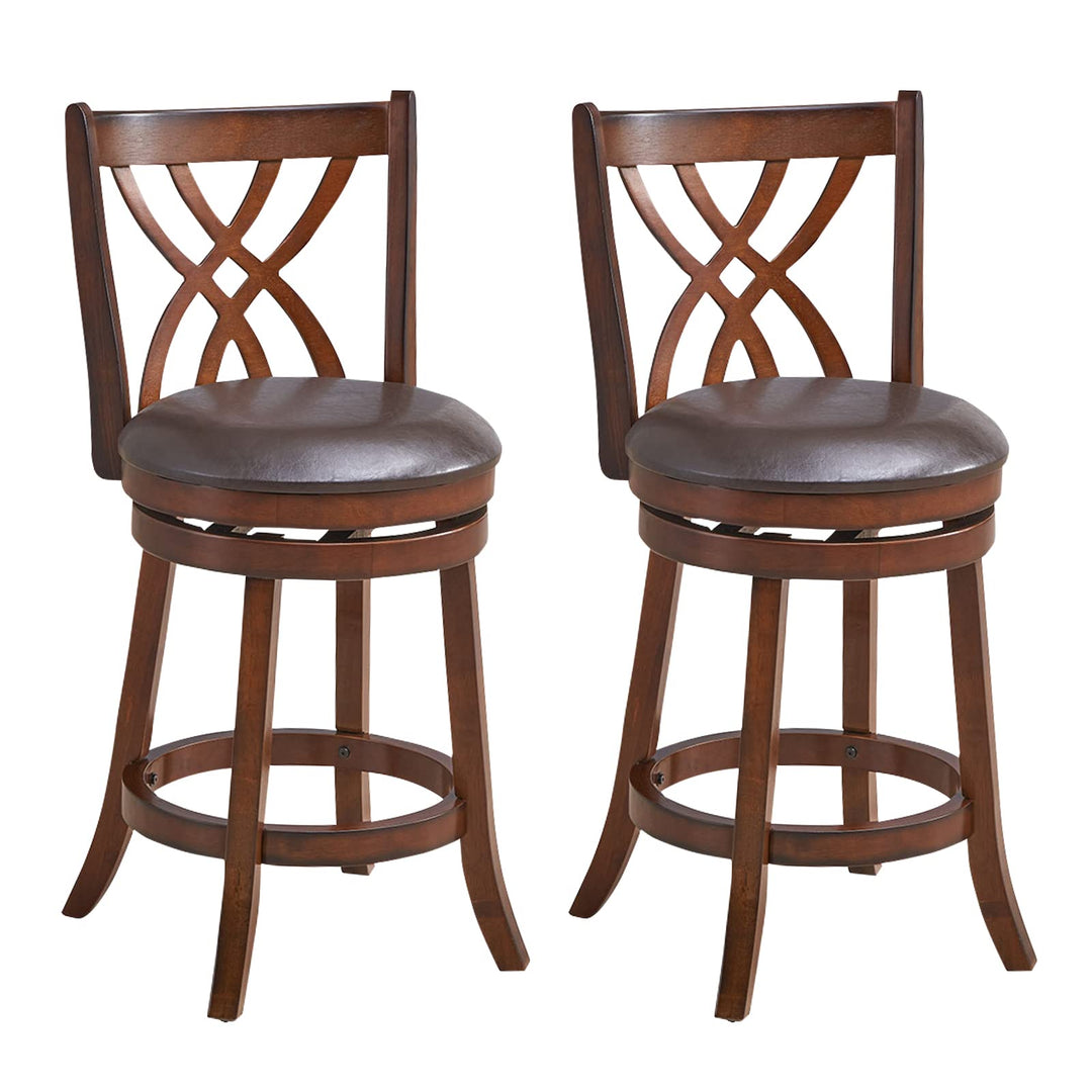 Giantex Brown Bar Stools PU Leather Cushioned Seat and Footrests, for Kitchen Island