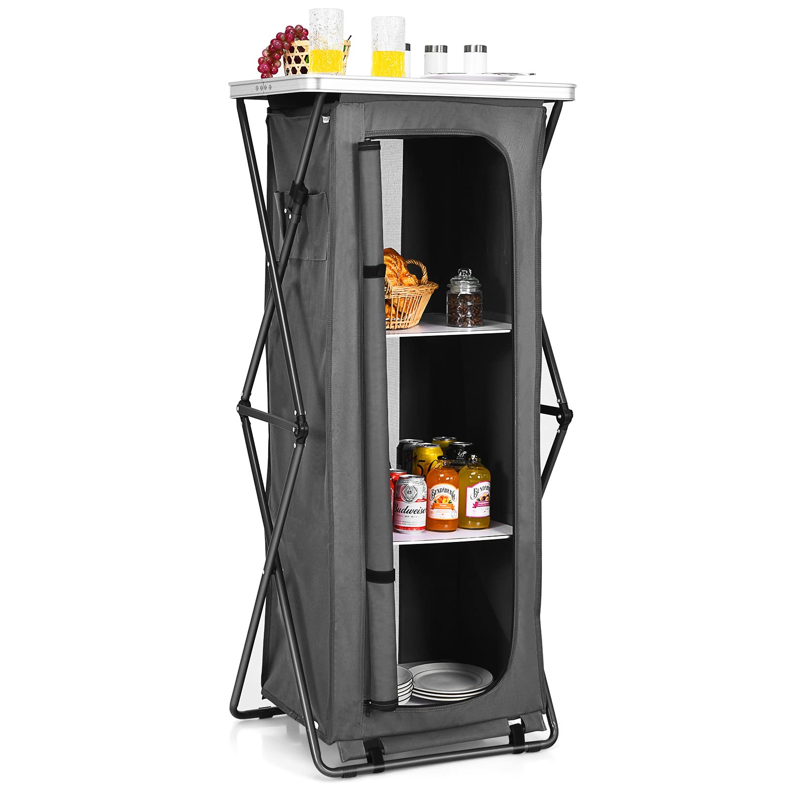 Folding Camping Storage Cabinet with 3 Shelves and Carry Bag