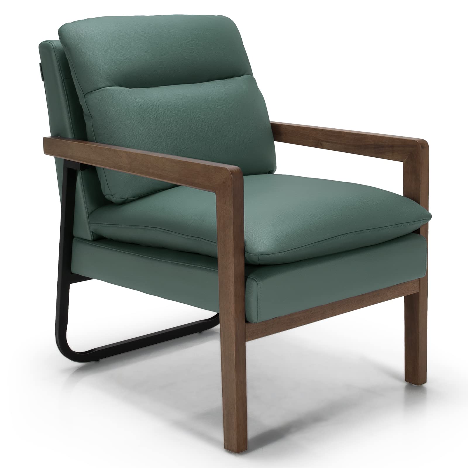 Giantex Accent Chair, Comfy Soft Leathaire Bedroom Chair with Solid Rubber Wood Legs