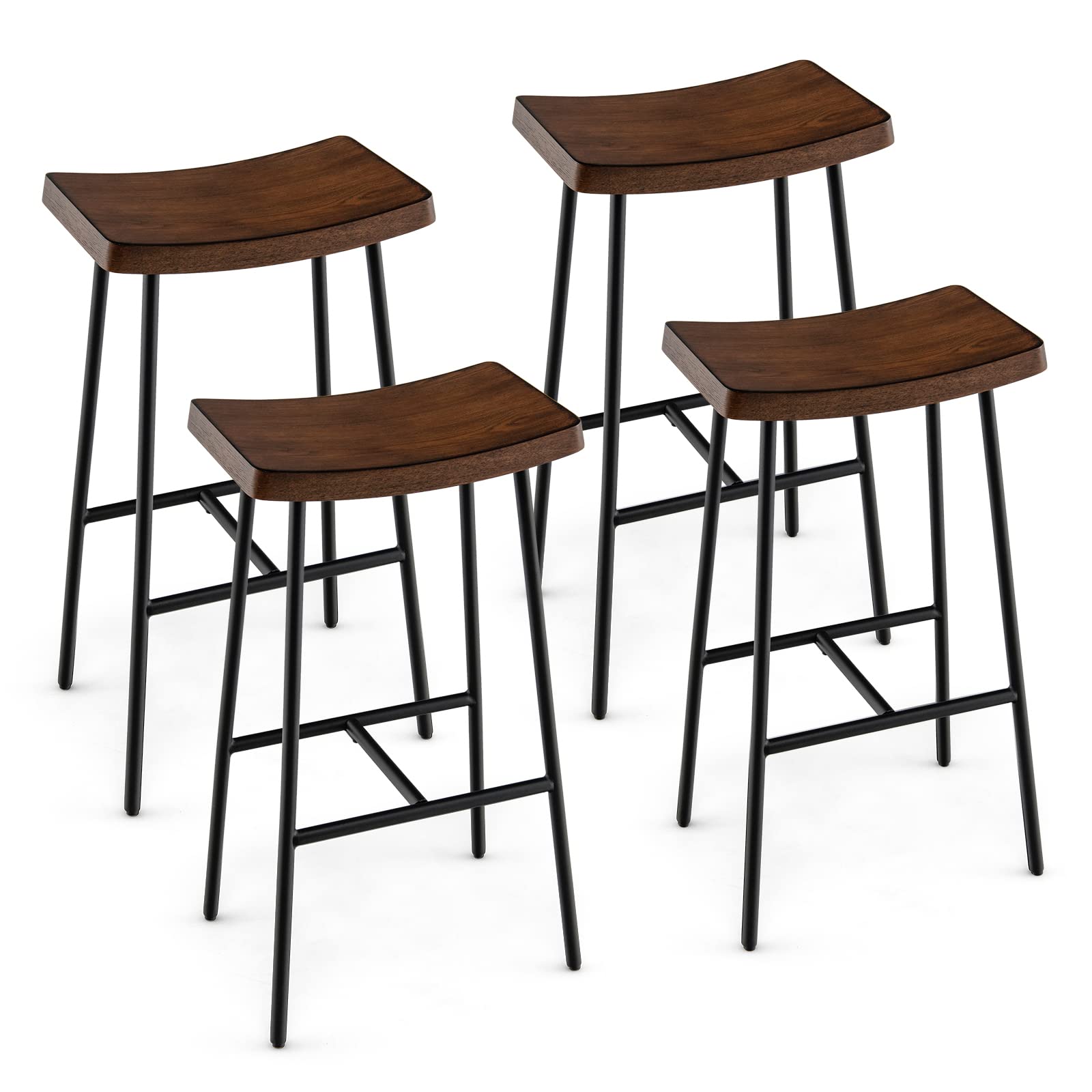 Industrial Saddle Stool with Footrest, Metal Legs, Adjustable Foot Pads, Backless Counter Height Chair for Living Room Kitchen Bar