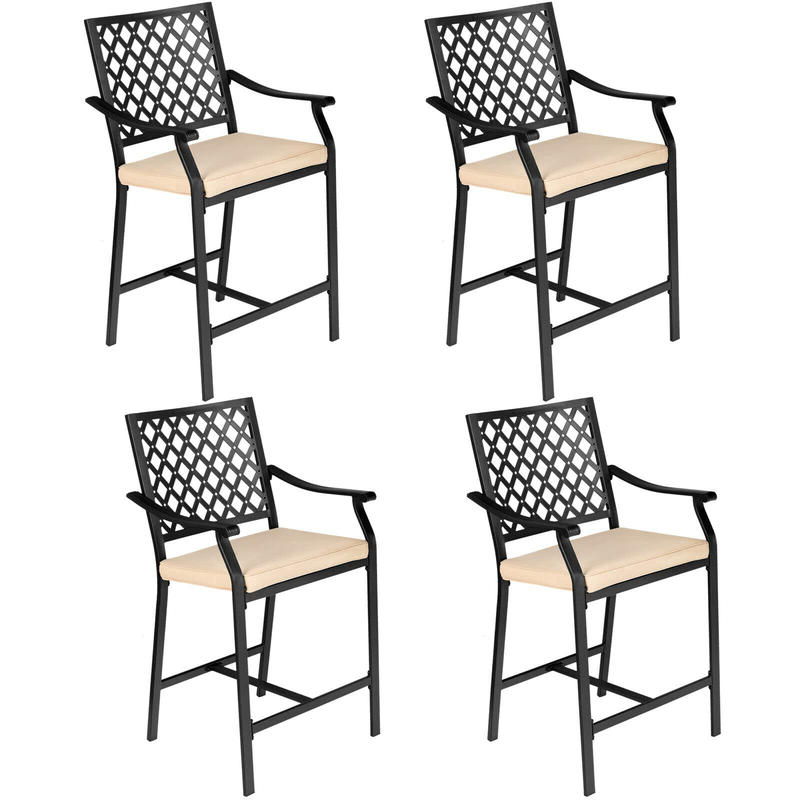 Set of 2 or 4 Patio Bar Chairs Outdoor High Chairs with Cushion Metal Bistro Stool