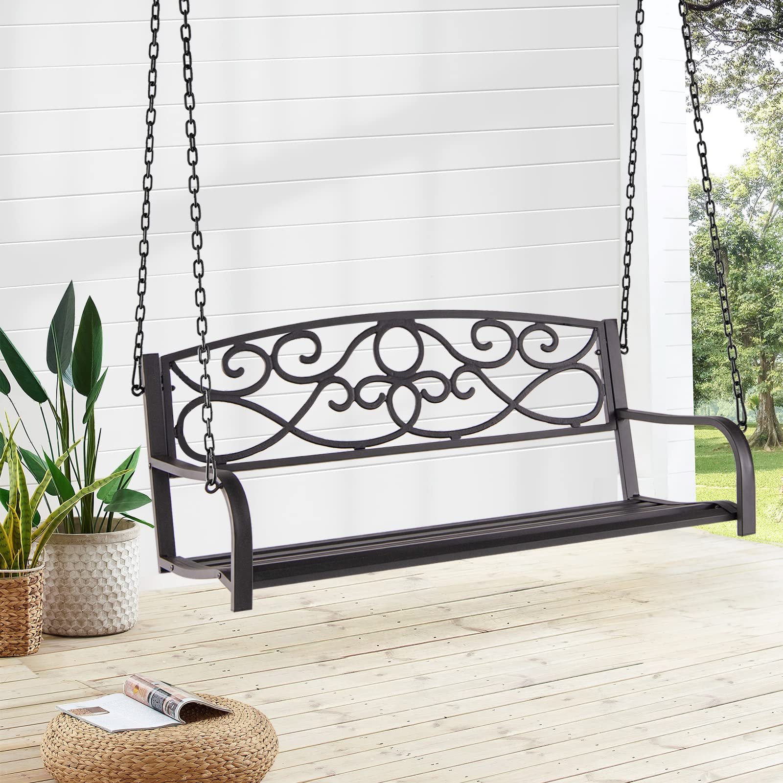 Metal Porch Swings 2 Person Outdoor Hanging Garden Bench with Sturdy Chains