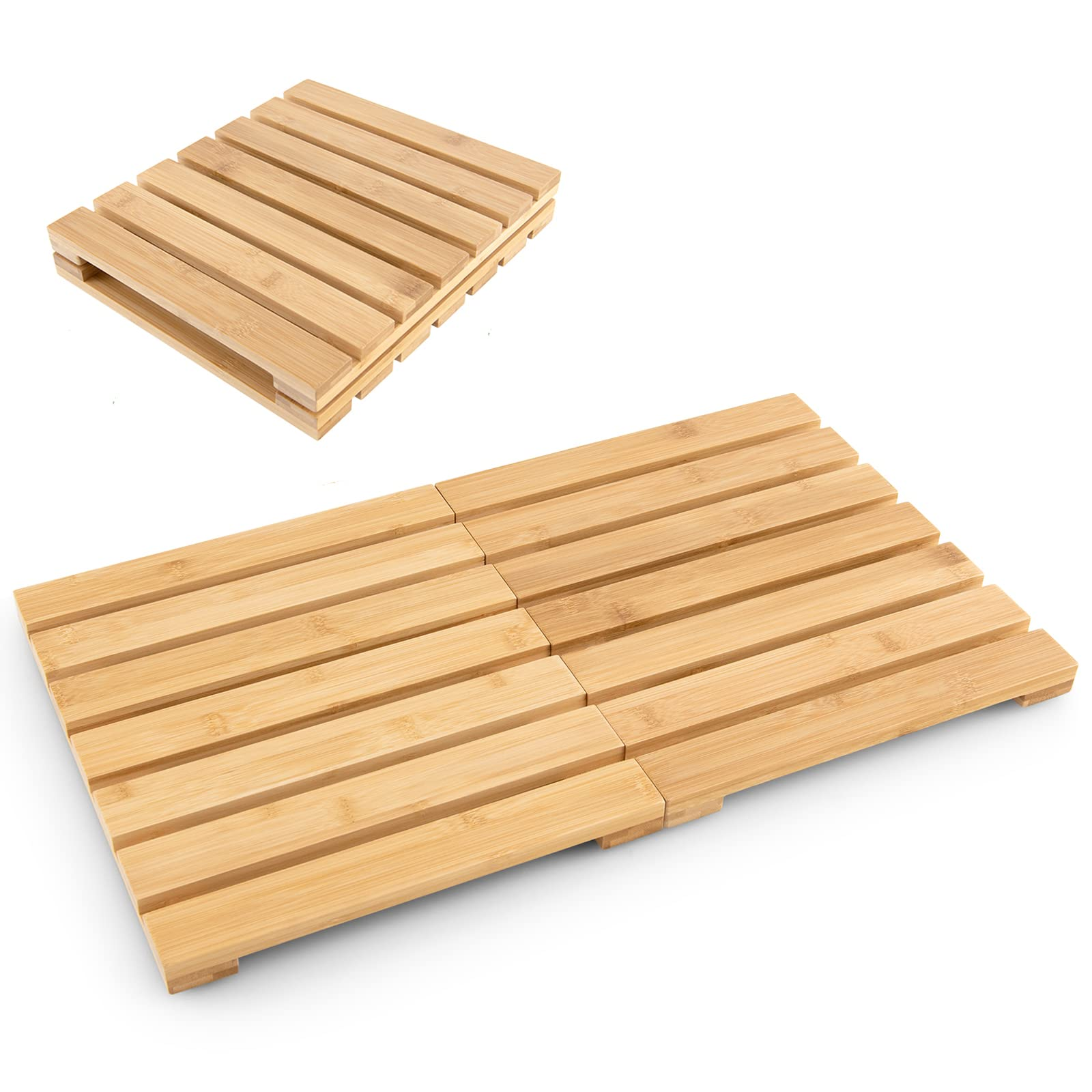 Giantex Bamboo Bath Mat, Foldable Non-Slip Wooden Shower Mat