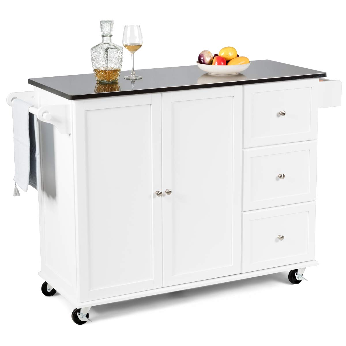 Giantex Kitchen Island with Stainless Steel Countertop, Dark Brown