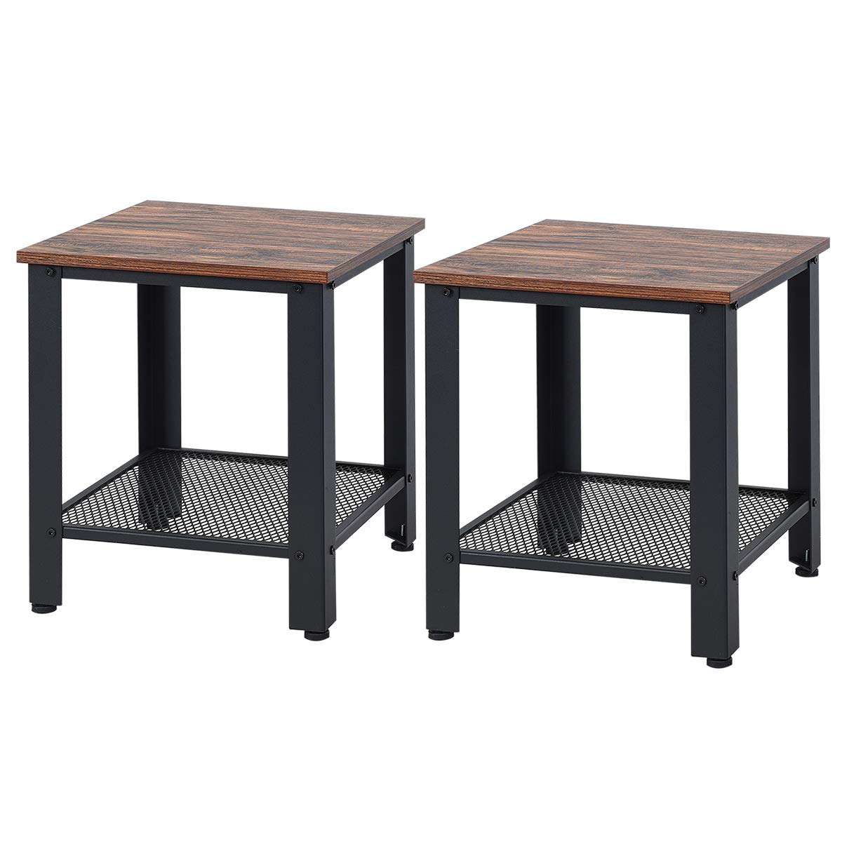 Giantex Nightstand Side Table 2-Tier W/Adjustable Feet, Storage Shelf and Metal Frame
