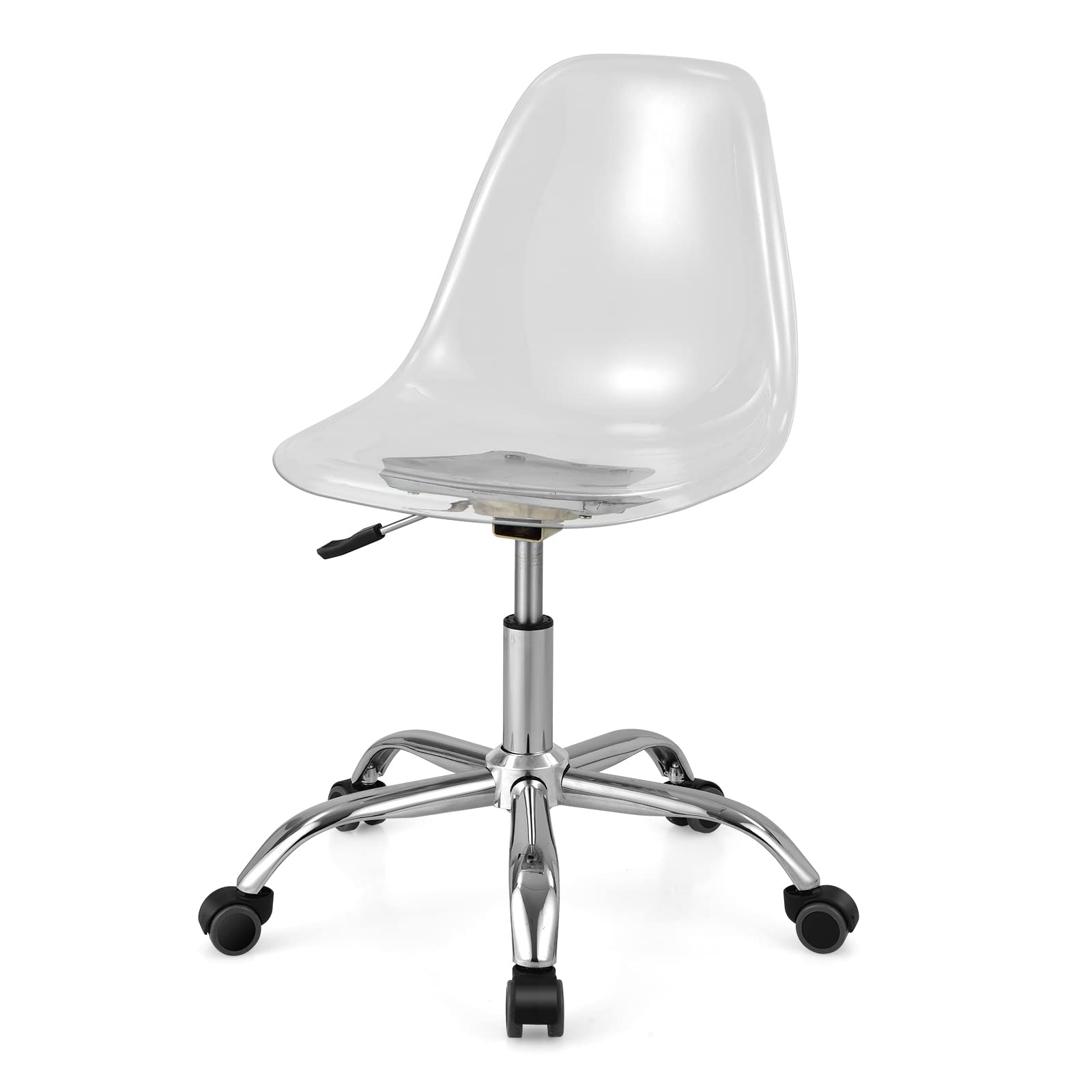Giantex Clear Desk Chair, Acrylic Armless Office Rolling Chair, Height Adjustable Leisure Ghost Chair