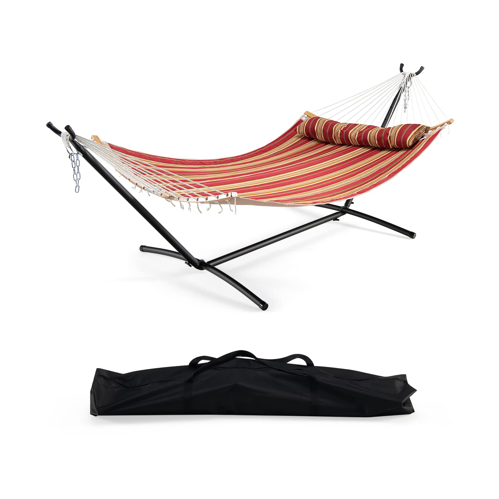 Giantex Hammock with Stand, Outdoor Hammock Swing with Stand Set (Blue&Red)
