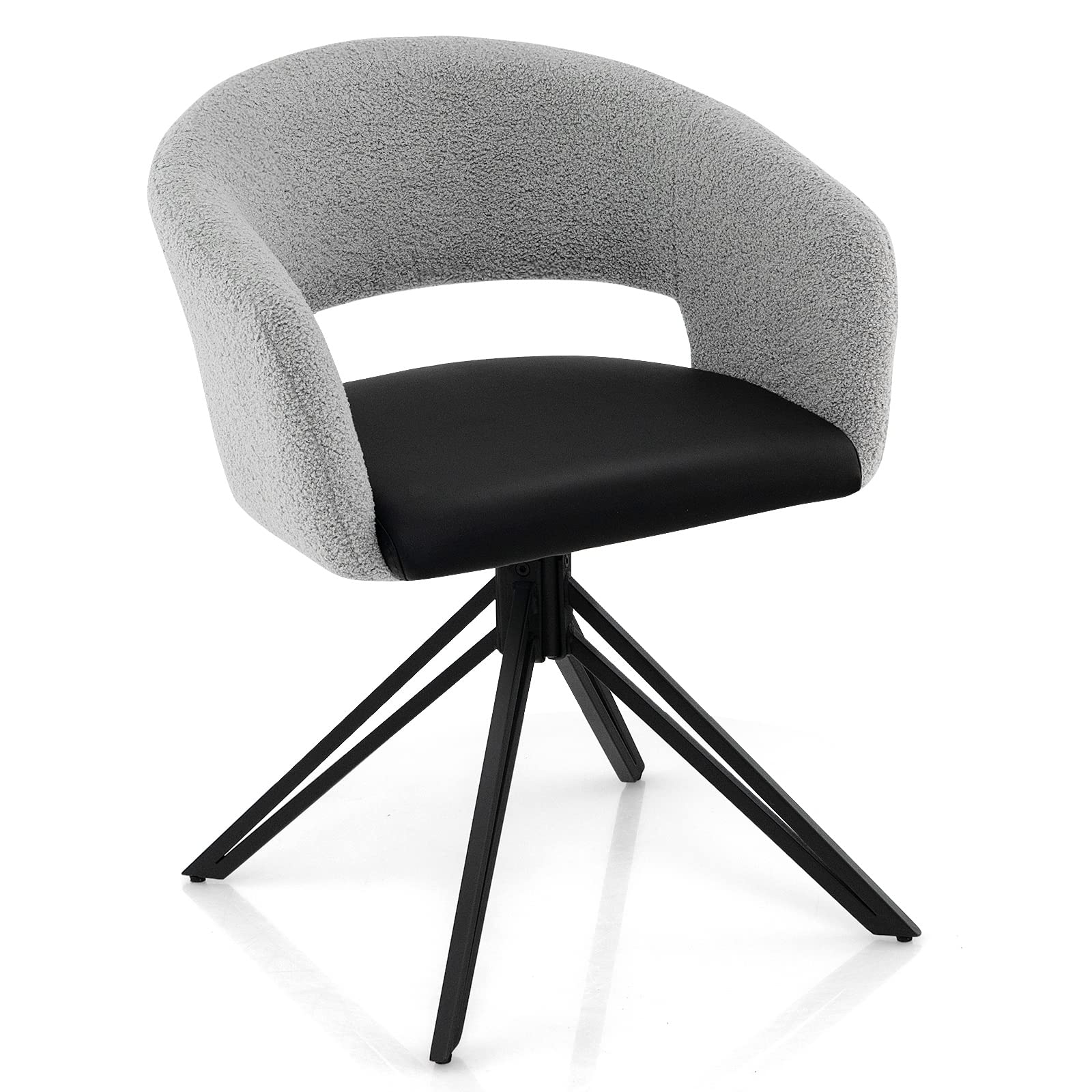 Giantex Modern Swivel Accent Chair, Sherpa Covered Desk Chair No Wheels with Solid Steel Legs
