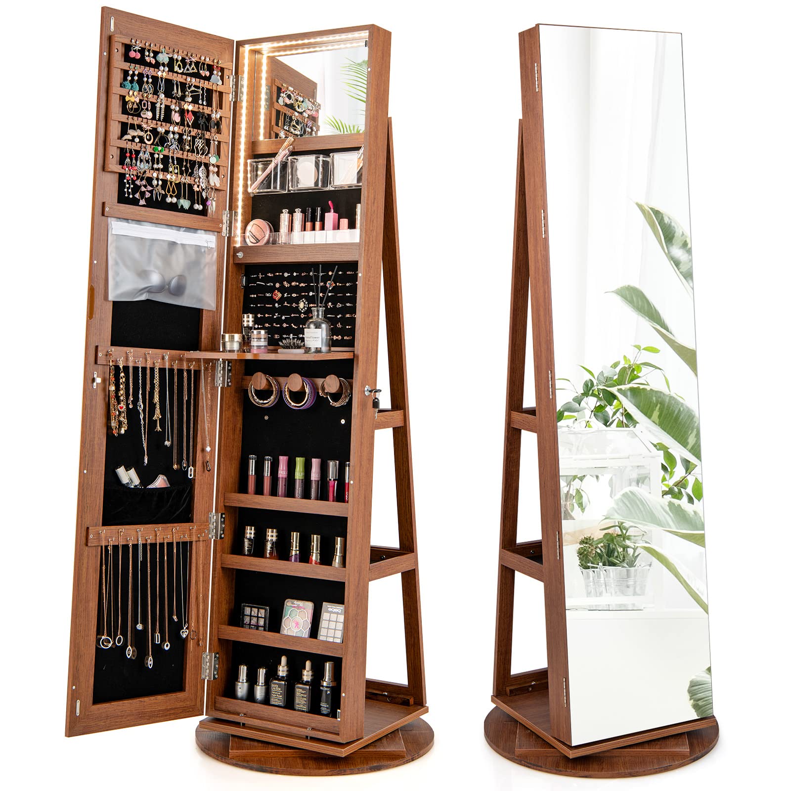 Jewelry Armoire, Walnut - Giantex