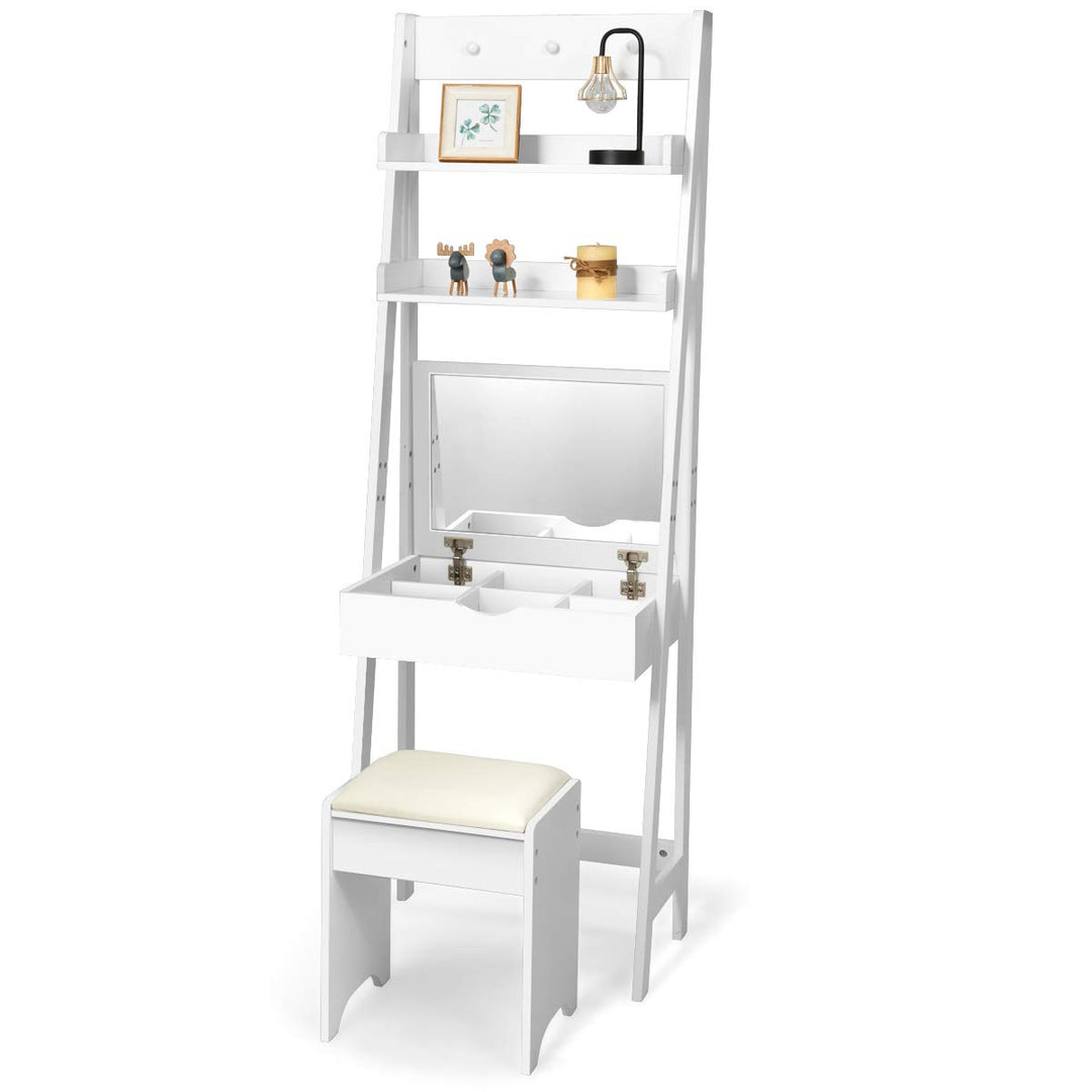 CHARMAID 3-in-1 Vanity Set with Flip Top Mirror, 6 Makeup Organizers, 2 Storage Shelves