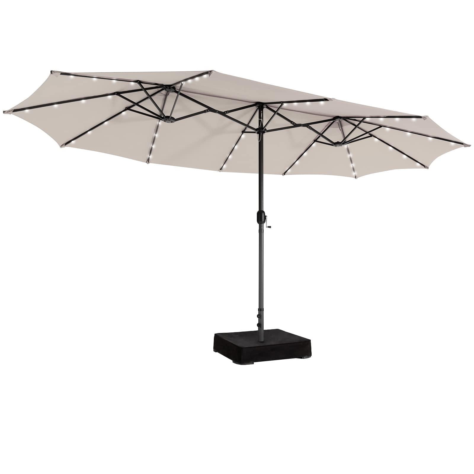 15ft Large Outdoor Umbrella Double-Sided, 48 Solar Lights, Auto-Charging Solar Panel