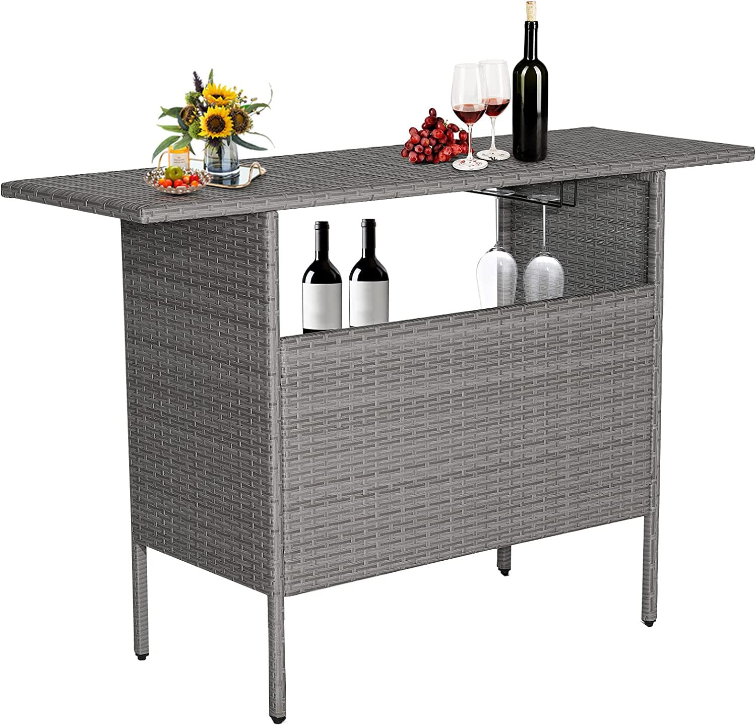 Giantex Outdoor Patio Wicker Bar Table