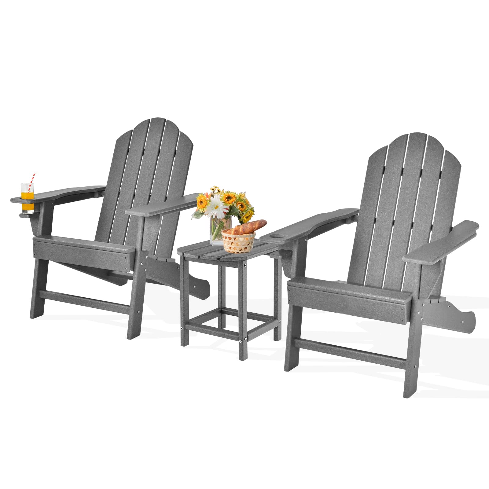 Adirondack Chair with Side Table, Outdoor Fire Pit Chair Set with End Table, White