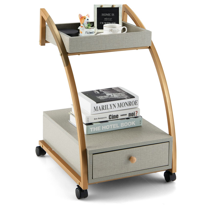 Giantex Rolling Side Table, 2-Tier End Table w/Drawer