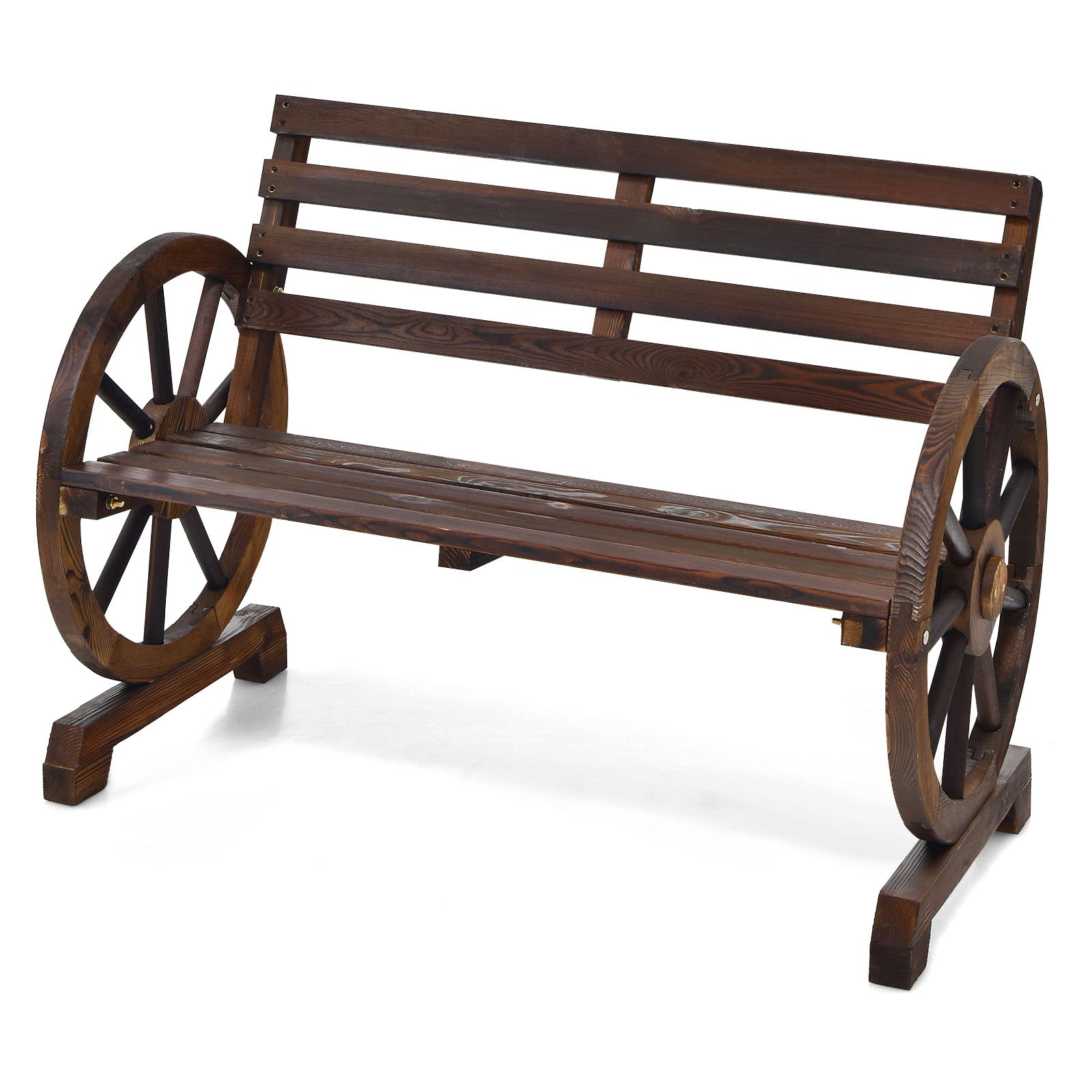 Giantex Outdoor Bench Wooden Wagon Wheel Bench, 2-Person Outdoor Garden Bench