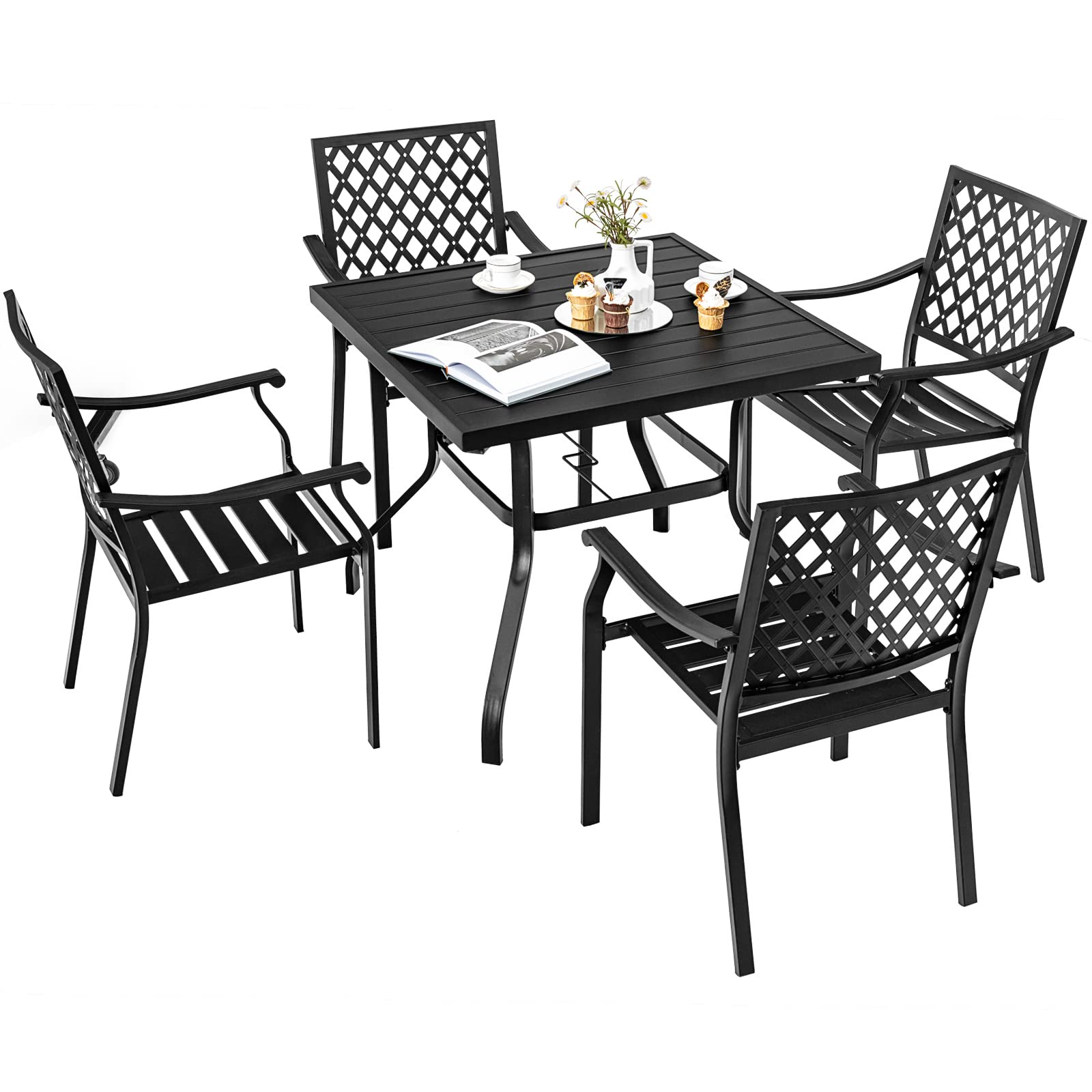Giantex 5 Piece Patio Dining Set, Outdoor Dining Table W/ 4 Stackable Chairs