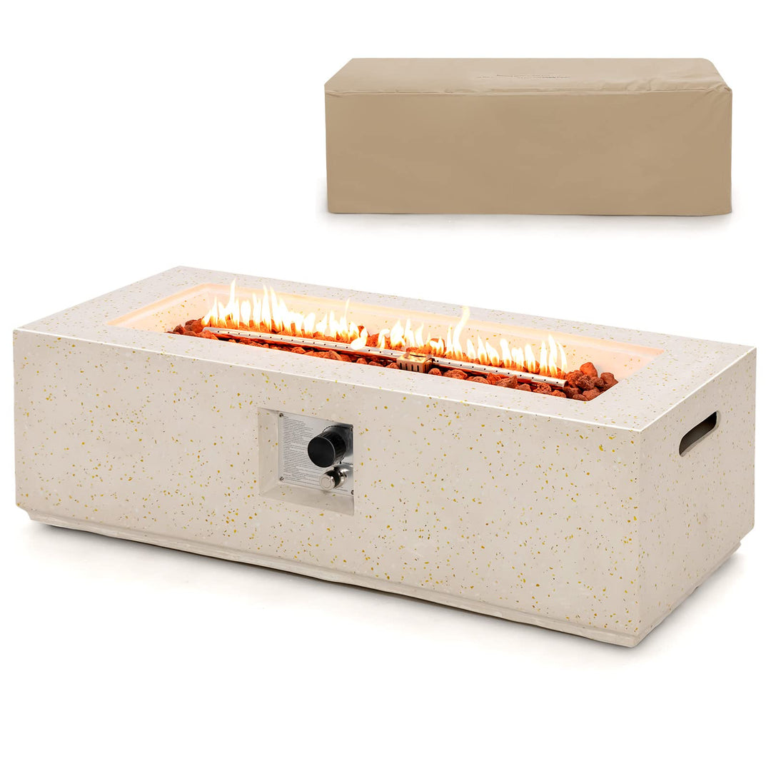 Giantex Rectangle Fire Pit Table - 50,000 BTU Terrazzo Propane Gas Fire Table