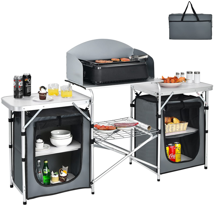 Giantex Folding Camping Kitchen Table w/ 2 Storage Organizer