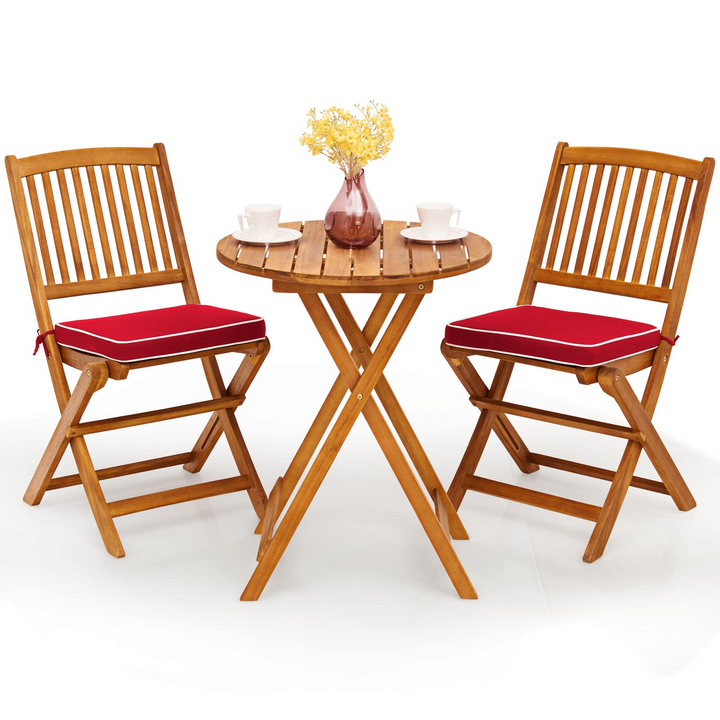 Giantex 3Pcs Patio Bistro Set, Wood Folding Table Set