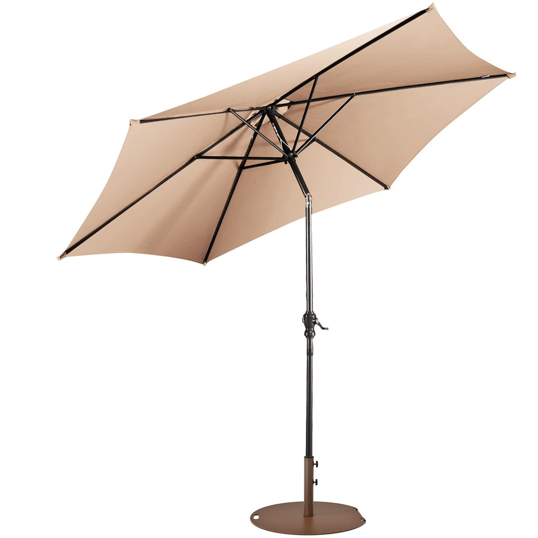 Giantex Patio Umbrella with Base Stand, 9ft Market Umbrella, Beige