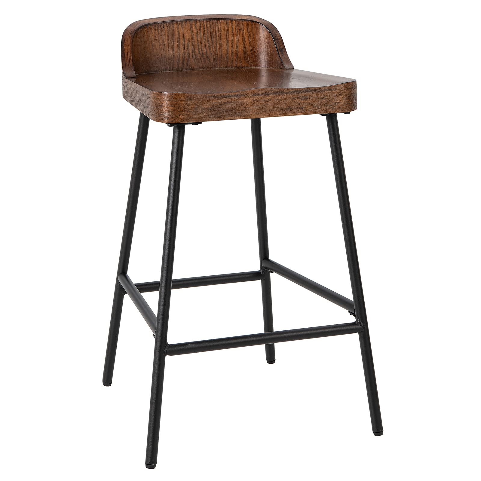 Bar Stool, 24.5-Inch Height Industrial Pub Stool with Backrest and Footrest, Metal Legs, Low-Back Breakfast