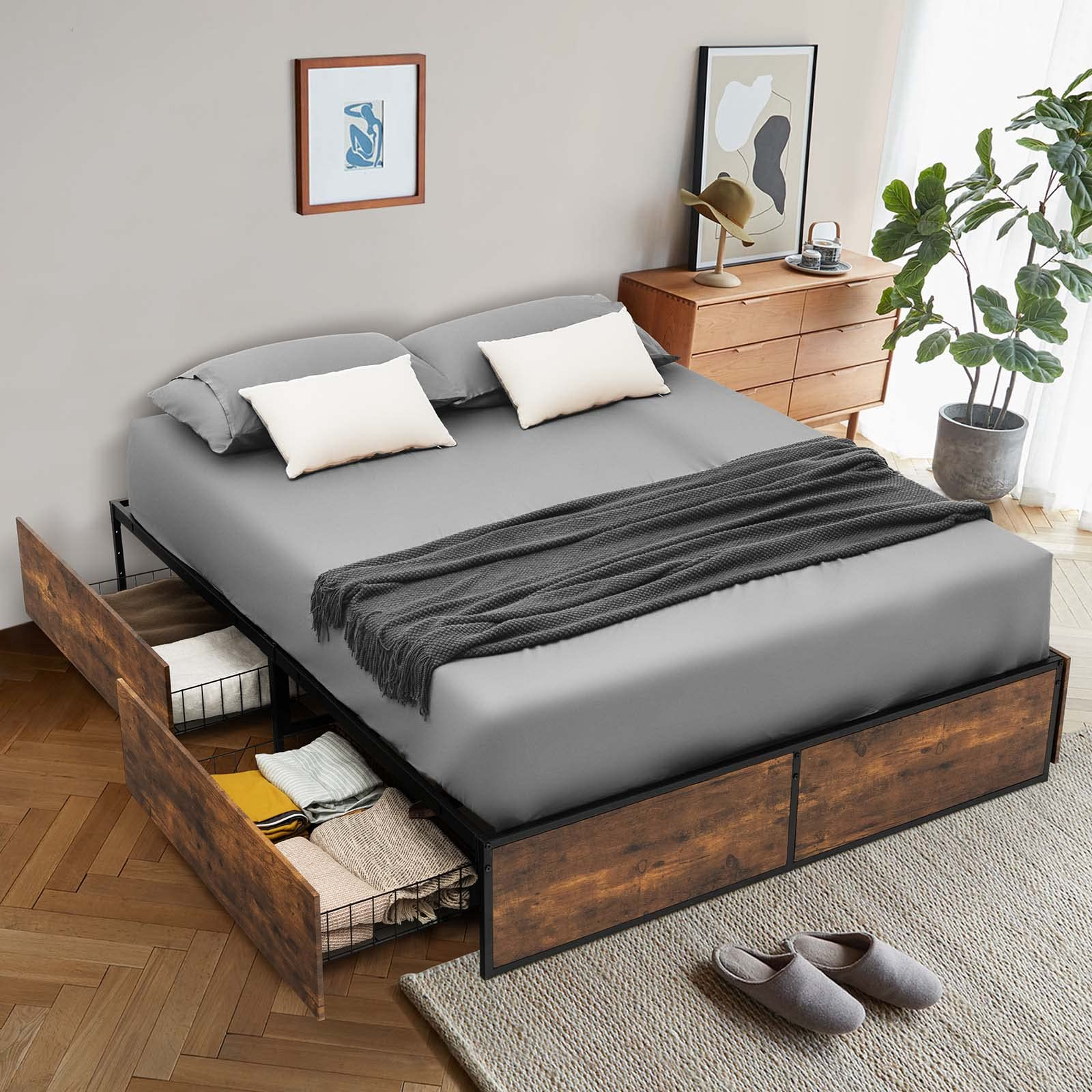 Giantex Metal Bed Frame with 4 Drawers