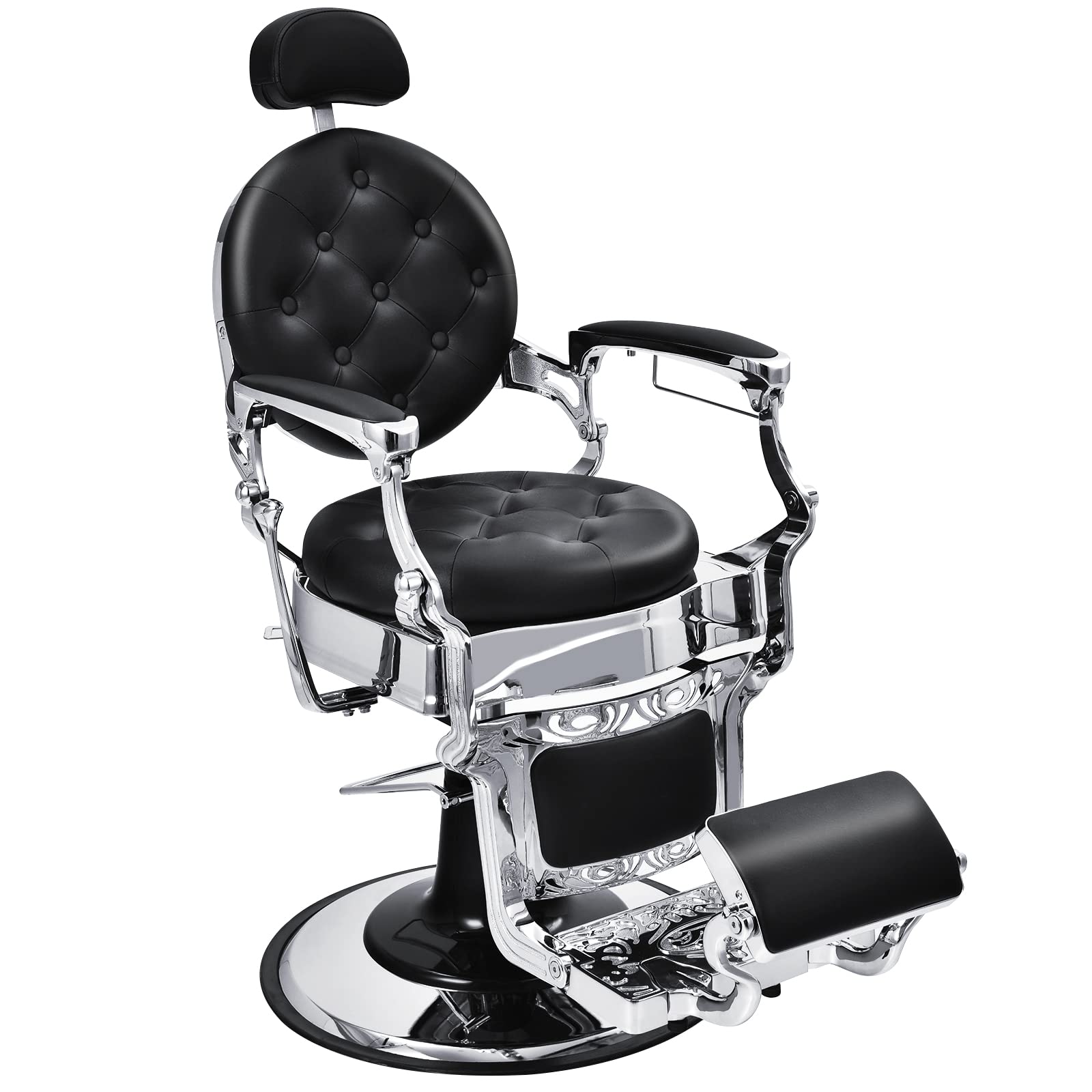 Giantex Vintage Barber Chair, 360-degree Swivel Reclining Salon Chair for Hair Stylist (Black)