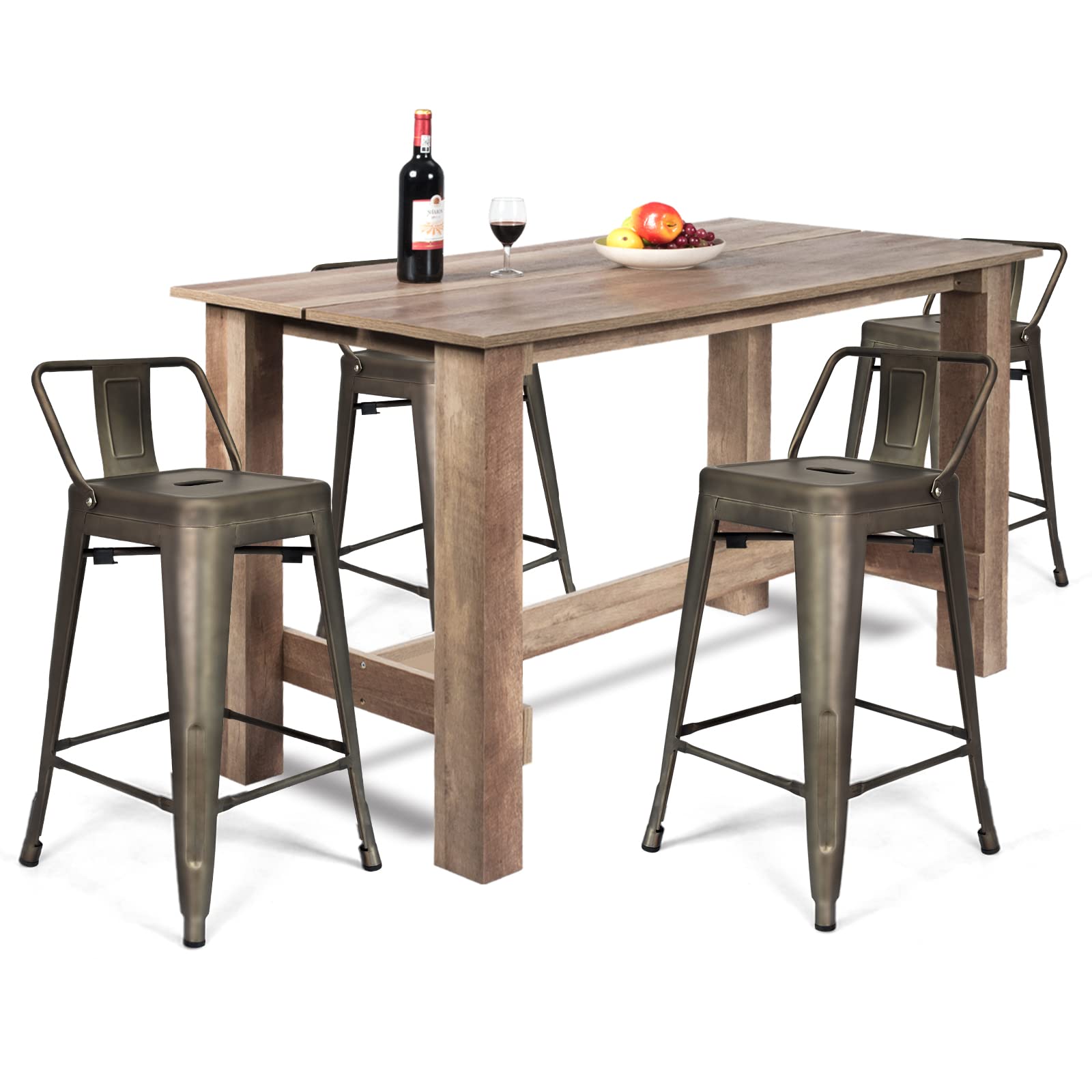 Giantex 5 Pieces Dining Table Set, Rectangular Counter Height Table w/ 4 Metal Bar Stools