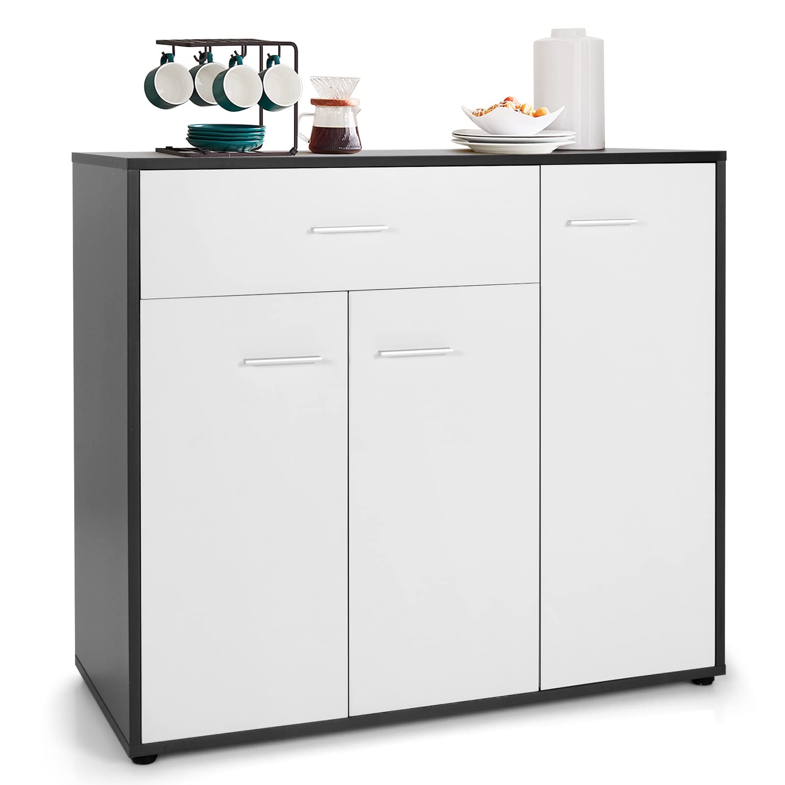 Giantex Buffet Cabinet with Storage, 3 Door Kitchen Cupboard with Large Drawer, Adjustable Shelf