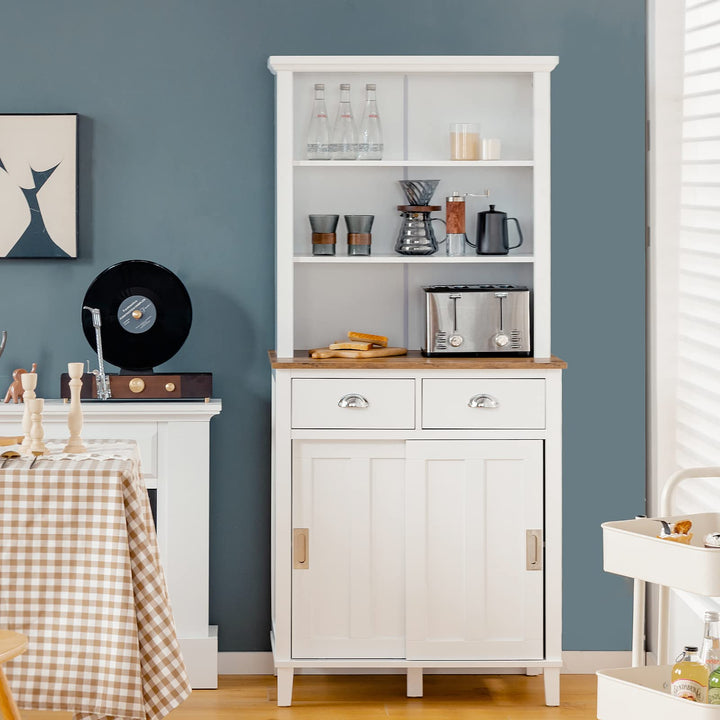 Giantex Buffet Cabinet with Storage Hutch, Tall Kitchen Sideboard, 67" Freestanding High Pantry (White)