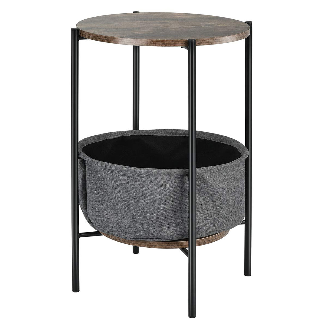 End Table Round Sofa Side Table W/Durable Storage Fabric Basket