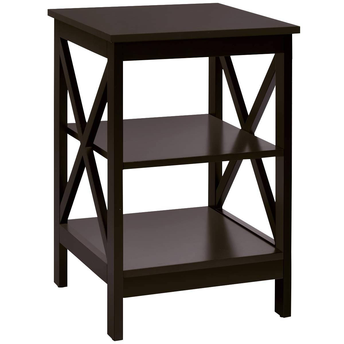 Nightstand 3-Tier X-Design W/Storage Shelves and Stable Structure Storage Organizer Display Sofa Side Table