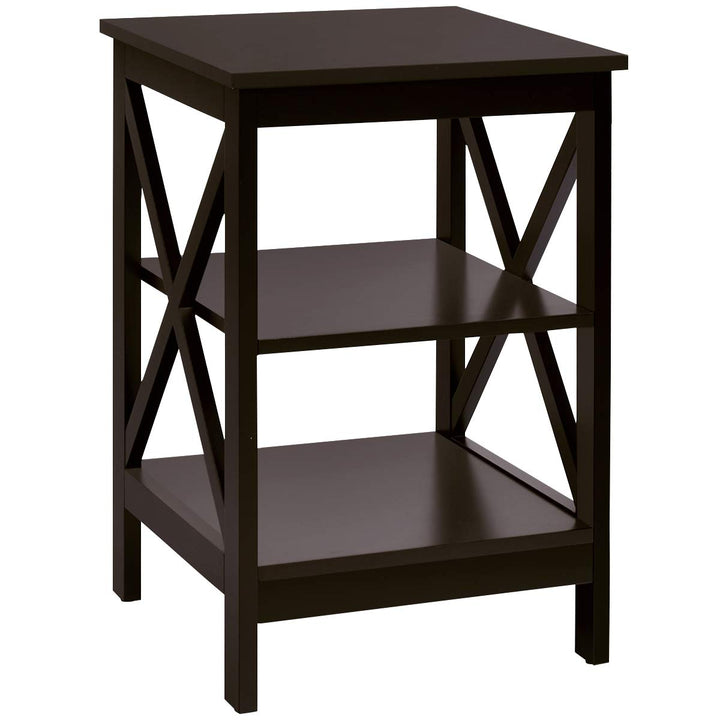 Nightstand 3-Tier X-Design W/Storage Shelves and Stable Structure Storage Organizer Display Sofa Side Table