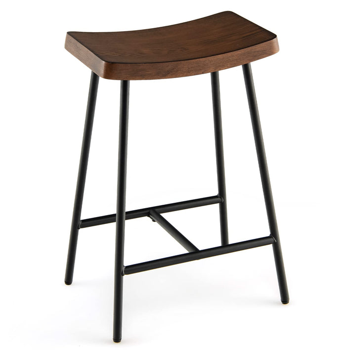 Industrial Saddle Stool with Footrest, Metal Legs, Adjustable Foot Pads, Backless Counter Height Chair for Living Room Kitchen Bar