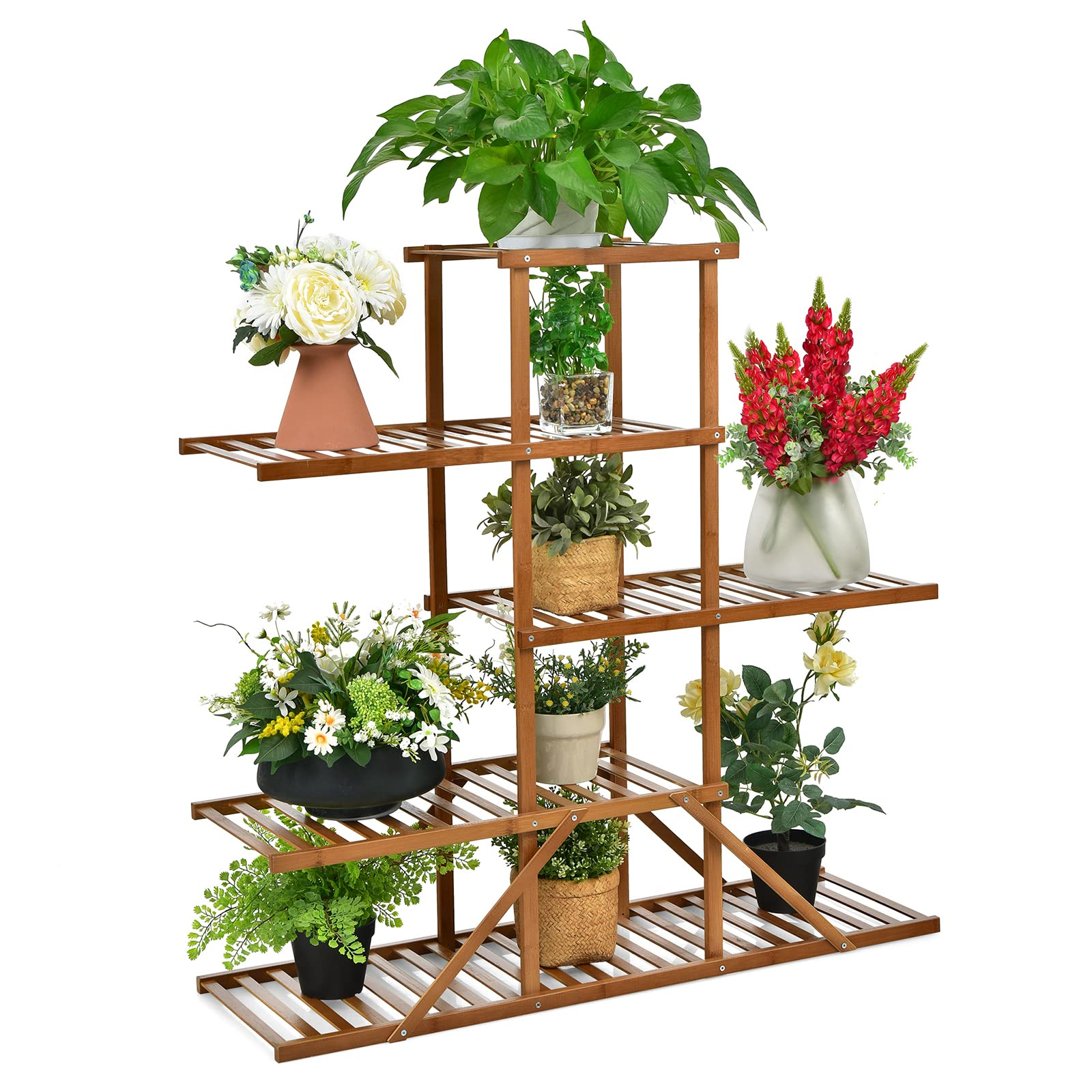 Giantex 5 Tier 10 Potted Plant Stand, Bamboo Plant Rack Flower Pots Holder Storage Shelf