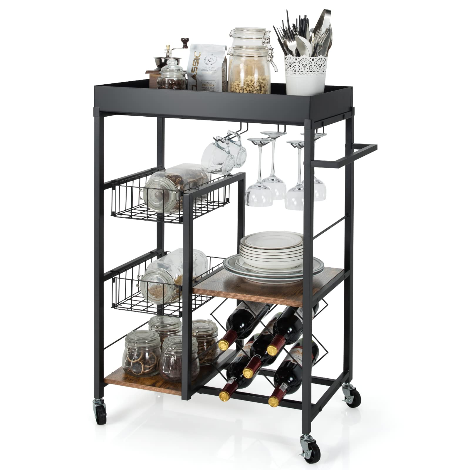 Giantex Kitchen Island Cart on Wheels, Mobile Bar Serving Cart,with Removable Top Tray