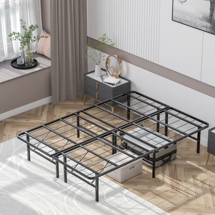 14 Inch Foldable Metal Mattress Foundation | Heavy Duty Bed Frame with Steel Slat