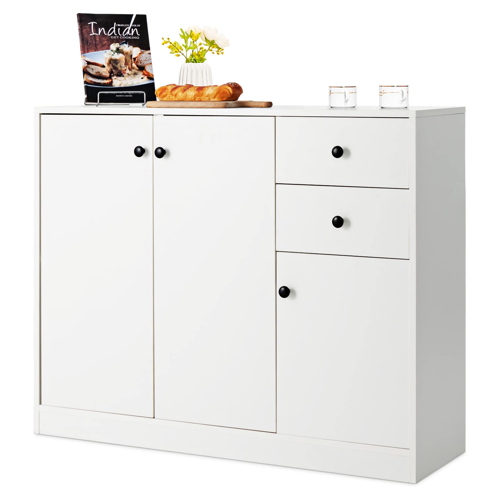 Giantex Buffet Cabinet with Storage - Kitchen Sideboard with 2 Drawers, 3-Door Large & Small Cabinet