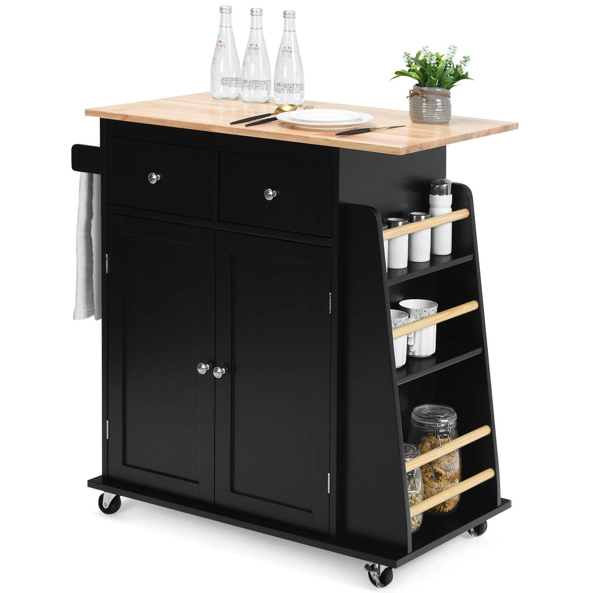 Giantex Kitchen Island Cart, Rolling Wood Trolley with Storage Cabinet