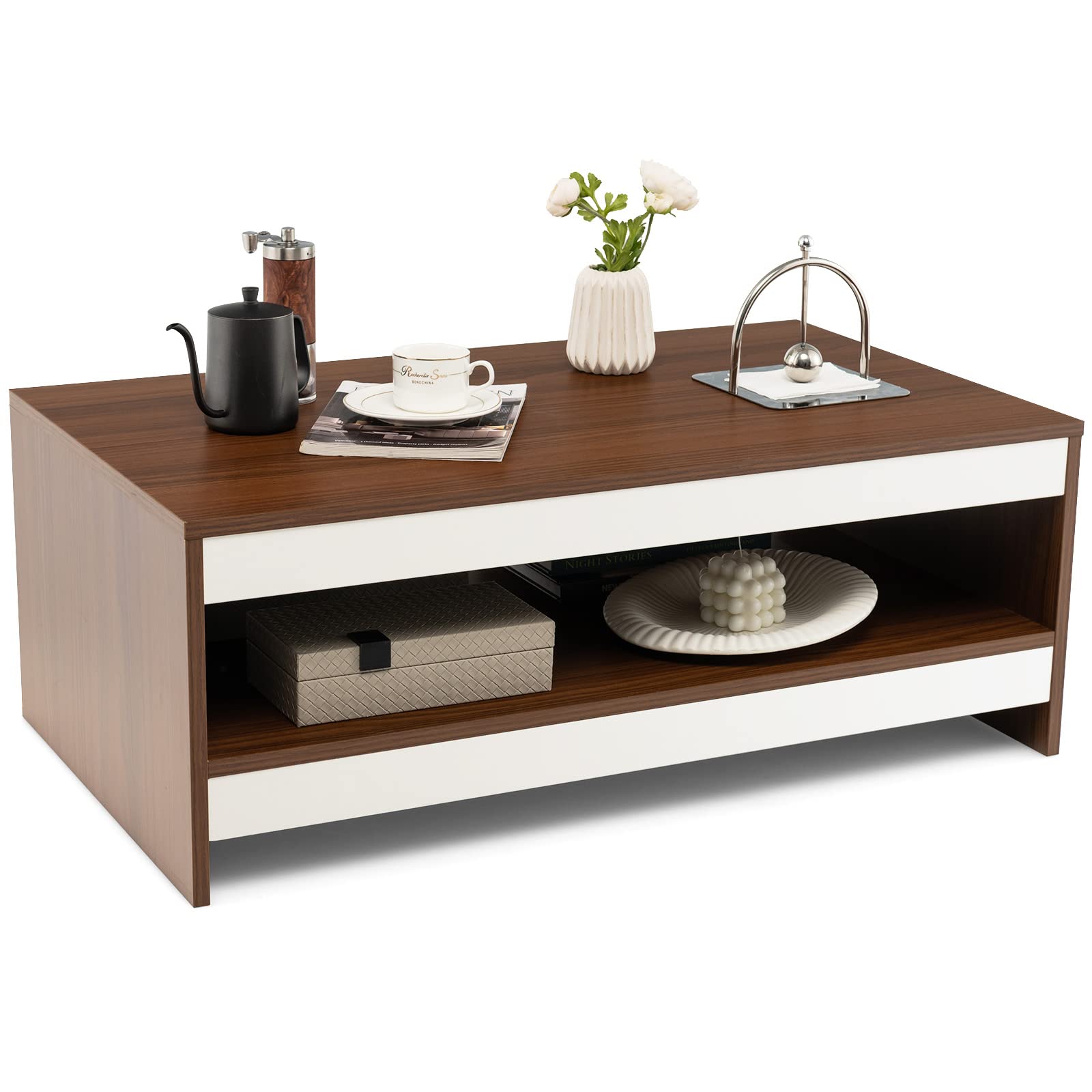 Giantex Coffee Table, 37" Rectangular Coffee Table with Open Storage Shelf