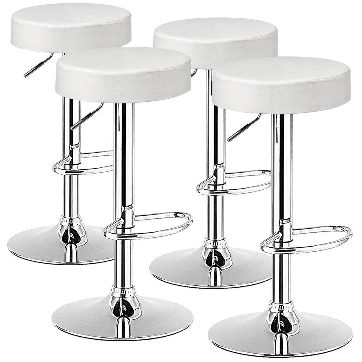 Modern Swivel Backless Round Barstool, PU Leather Armless bar Chair with Height Adjustable, Chrome Footrest