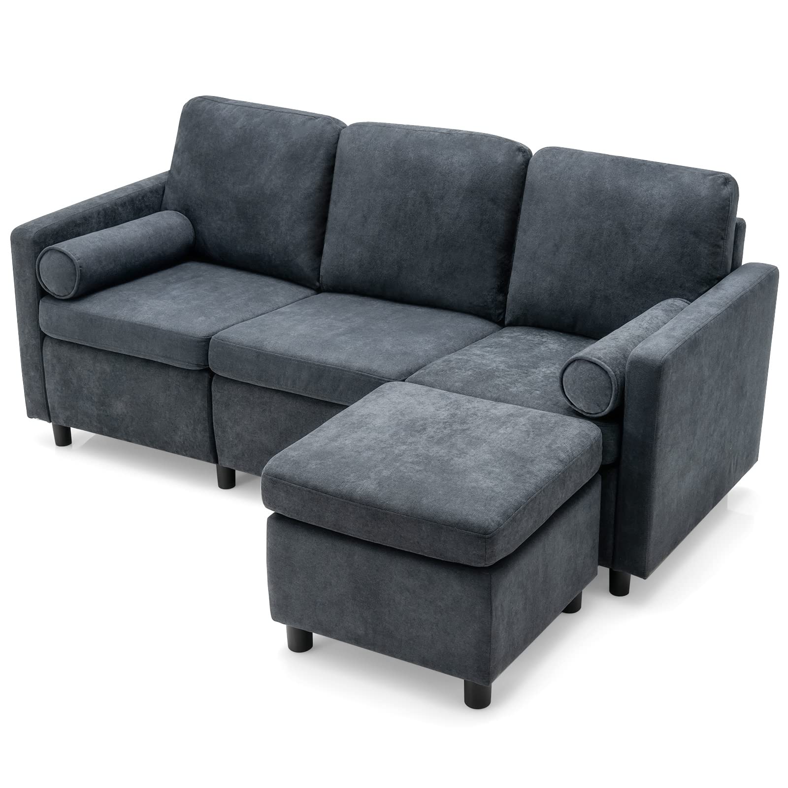 Giantex Sectional Sofa Set, Convertible L-Shaped Couch with Ottoman, 73" x 31.5" x 34" (Grey)