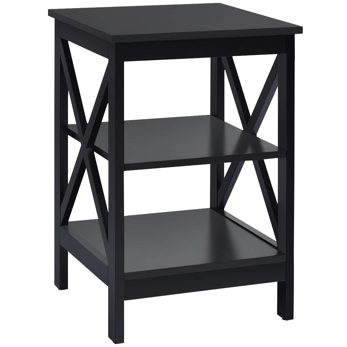 Nightstand 3-Tier X-Design W/Storage Shelves and Stable Structure Storage Organizer Display Sofa Side Table